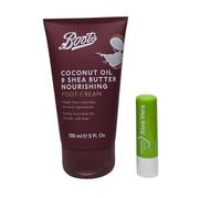 Boots Crema nutriente per piedi con olio di cocco e burro di karitè, per piedi lisci e morbidi, 150 ml, con balsamo per le labbra all'aloe vera in omaggio