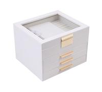 BOOVO Portagioie con coperchio trasparente, 4 ripiani, grande contenitore per gioielli con 3 cassetti, organizer per gioielli, per anelli, orecchini, collane e bracciali