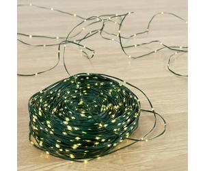 BOP Catena Luminosa 70 mt, 1000 MicroLed a Goccia Bianco Caldo 2700K | Luci Per Albero di Natale e Decorazioni Natalizie, Adatte per Interno ed Esterno, 8 Giochi di Luce, Cavo Verde in soft PVC