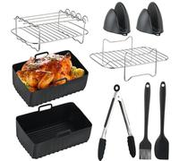 BOPEUY Accessori Friggitrice ad Aria per Ninja AF400EU, 14 pezzi Accessori ad Aria, Riutilizzabile Teglia Silicone, Accessori per Friggitrici Ad Aria Set, per Air fryer Dual Basket - 2 x 4.5L serie