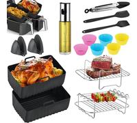 BOPEUY Accessori Friggitrice ad Aria per Ninja AF400EU, 16 Pezzi Accessori ad Aria, Riutilizzabile Teglia Silicone, Accessori per Friggitrici Ad Aria Set, per Air fryer Dual Basket -2 x 4.5L|9L serie