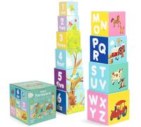 boppi Blocchi impilabili per bambini Giocattoli animali da fattoria con lettere e numeri, Cubi Montessori per i più piccoli, Giocattoli di apprendimento prescolare