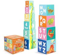 boppi Mattoncini impilabili per bambini Dinosauri con lettere e numeri, Cubi Montessori per bambini, Giocattoli per l'apprendimento in età prescolare