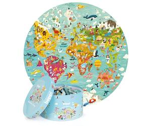 Boppi Mondo Puzzle Con Animali - 150 Pezzi Per Bambini da 5 a 8 Anni - Giochi Da Tavolo Con Porta Puzzle Rotondo - Diametro 58cm Ecofriendly