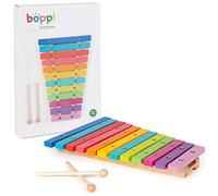 Boppi - Xilofono musicale in legno naturale per bambini e bambini, con 2 mazzuole in legno e 12 chiavi color arcobaleno, per bambini e bambini, 32 cm, lunga età dai 18 mesi in su.