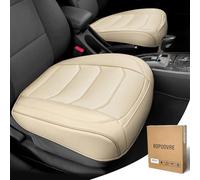 BOPUOVRE Coprisedili per auto di lusso e comfort, in pelle PU, antiscivolo, protezione completa, con tasca portaoggetti per cuscino inferiore, universale, adatto per il 95% dei veicoli (beige, 2 pezzi