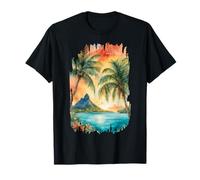 Bora Bora tramonto dipinto acquerello arte vintage viaggi Maglietta