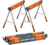 BORA Workhorse XT - Cavalletto per sega, confezione da 2 pezzi, pieghevole, resistente, regolabile in altezza, con gambe regolabili, robusto cavallo per seghe per appaltatori, banco da lavoro