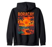 Boracay Filippine, Divertimento Tramonto Spiaggia Palma e Noci di Cocco Felpa con Cappuccio