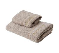 Borbonese Set 1+1 Coppia di spugne Art. Fine Op (1+1 Viso + ospite) con Bordino Applicato e Logo Ricamato (Tortora)