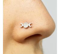 Borchia naso tripla luna pietra di luna 22 g (0,6 mm) argento 925 L spilla pi...