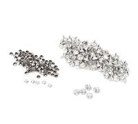 Borchie con Strass per Abbigliamento, 100 Rivetti a Cupola Rotondi da 10 mm Borchie a Punta per Abbigliamento, Matrimonio, Spettacolo, Decorazione di Arti e Mestieri (Punta a tubo bordo argento +