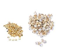 Borchie con Strass per Abbigliamento, 100 Rivetti a Cupola Rotondi da 10 mm Borchie a Punta per Abbigliamento, Matrimonio, Spettacolo, Decorazione di Arti e Mestieri (Tubo diamantato bordo oro +
