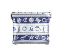 Borchie nautico simboli del mare blu bianco donne PU pelle portamonete conveniente contanti portamonete per donna ragazza, Borders Nautical Sea Symbols Blu Bianco, 1 Size, Accessorio da viaggio