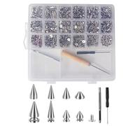 Borchie Punk,455 Pezzi Lega di Zinco Rivetti Punk - 11 Misure Borchie per Giacca con Utensili di Fissaggio E Scatola - per Cappello Gotico Pantaloni Borsa Tote Collare per Animali Jeans Abbigliamento