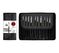 BORCIANI E BONAZZI, Porta pennelli Nero con Pennelli, Pennelli per dipingere con Anti-Rolling System (10 Pennelli Mangusta)