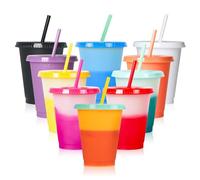 BORDEAG 10 Pezzi Bicchieri Di Plastica Riutilizzabili, 16 Oz/473 Ml Bicchieri Con Cannuccia E Coperchio, Tazza Cambia Colore, Per Acqua Ghiacciata Caffè (10 Colori)