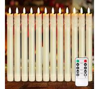 BORDEAG 12 Pezzi Candele LED, Candele a Bastoncino LED con Timer e Telecomando, Candele a LED con Fiamma Tremolante, Luce Stoppino 3D, Funzionamento a Batteria, per Natale, Casa, Matrimonio Feste