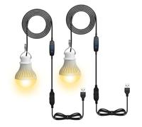 BORDEAG 2 lampadine a LED USB, 7 W, lampada LED da campeggio, ricaricabile, cavo incluso interruttore, 3 temperature di colore, per escursioni, giardino, pesca, barbecue