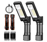 BORDEAG 2 luci LED da lavoro - Lampada da officina ricaricabile con funzione girevole, lampada COB di ispezione e torcia LED per riparazione auto, campeggio e emergenze