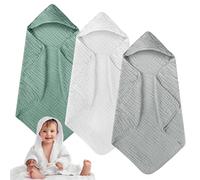 BORDEAG 3 asciugamani con cappuccio per bambini, con cappuccio in mussola di cotone a 6 strati, 80 x 80 cm, asciugamano per bambini con cappuccio, set da bagno per neonati