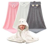 BORDEAG 3 Pezzi Accappatoio Neonato, Asciugamano Neonato, Asciugamani Con Cappuccio per Bambini, Asciugamano Con Cappuccio per Neonati (80×80 cm)