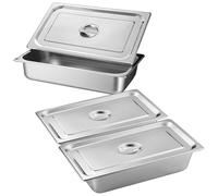 BORDEAG 3 Pezzi Vassoio in Acciaio Inox con Coperchio, Contenitori per Alimenti Inox, Ciotole per Impanare Inox,Vassoio Acciaio Inox, Contenitore Gastronorm (GN 1/3-32,5×17,5×6,5 cm)