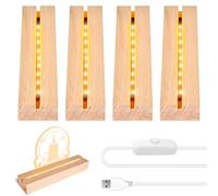 Bordeag 4 luci a LED, base luminosa in legno, supporto per 3 mm, cavo USB, illuminazione a LED