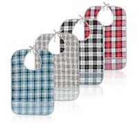 BORDEAG 4 Pezzi Bavaglio per Adulti, Bavaglino Adulti Impermeabile, Bavaglino per Adulti con Raccoglibriciole, Protezione per Abiti per Uomini Donne Anziani e Disabili