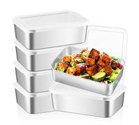 BORDEAG 6 Pezzi Salvafreschezza Con Coperchio, 1100ml Salvafreschezza In Acciaio Inox Con Coperchio, Contenitori Per Alimenti In Acciaio Inox Con Coperchio, Per Carne, Formaggio, Frutta E Verdura