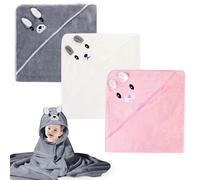 BORDEAG Accappatoio Neonato,3 Pezzi 80x80cm Asciugamano Neonato Bagnetto,Asciugamani Con Cappuccio Per Bambini,Asciugamano Con Cappuccio Neonato Per Neonati E Bambini Piccoli,Neonati,Neonati