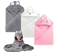 BORDEAG Asciugamano con cappuccio, confezione da 3 asciugamani con cappuccio, per bambini, in 100% pile di corallo, asciugamano per neonati con cappuccio, 80 x 80 cm, super assorbente, per neonati da