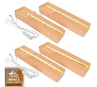 BORDEAG Base LED in legno, 4 pezzi, attacco luce a LED, attacco USB in legno, lunghezza 30 cm, base rettangolare per vetro acrilico, pannello in cristallo, base display a LED, bianco caldo
