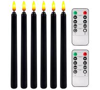 BORDEAG Candela a LED, 6 candele a LED, con due telecomandi, in plastica, senza fiamma, con funzione timer, per Natale, Ringraziamento, 2,1 x 28 cm, colore nero