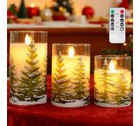 BORDEAG Candele Natalizie Senza Fiamma,3 Pezzi Candele LED In Vetro Con Telecomando,Candele In Vetro Senza Fiamma Per Decorazioni Natalizie,Decorazioni Natalizie Per Casa (7,5×10/12,5/15 cm)