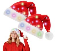 BORDEAG Cappello di Babbo Natale a Led, 2 LED Cappello da Babbo Natale, Cappello di Natale a LED per Natale, Feste, Festività e Capodanno, in Peluche, Rosso