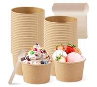 BORDEAG Coppette Gelato Carta,50 Pezzi 240 Ml Coppe Gelato In Carta Con 50 Cucchiai Di Legno,Carta Coppette Gelato,Coppe Gelato In Cartone,Coppe Gelato Carta Per Coppe Gelato,Yogurt