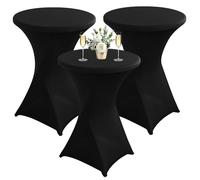 BORDEAG Copritavolo elasticizzato per tavolo da bistrot, 3 pezzi, copritavolo elasticizzato, 80 x 110 cm, rinforzo nella zona dei piedi, per matrimoni, banchetti e feste in giardino (colore nero