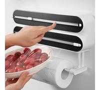 BORDEAG Distributore 3 in 1 di Pellicola Alimentare: Supporto da Parete Magnetico per Cucina, Tagliacarta in ABS, Distributore Multifunzionale e Srotolatore per Cucina (Nero D4/50 M)