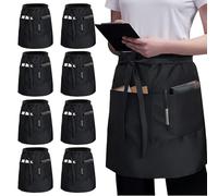 BORDEAG Grembiuli Da Cucina,8 Pezzi 55 * 86CM Grembiule Corto Con 3 Tasche,Grembiule Nero Cameriere,Mezzo Grembiule Per Bar,Ristorante,Cucina,Cameriere,Panettiere