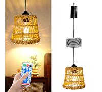BORDEAG Lampada a Sospensione, Lampadario a Sospensione Con Telecomando, Lampadario Rattan E27, Lampadario Cucina, Lampadario Vintage Con Cavo Tessile Da 1 M, Adatta per Camere Da Letto, Aree Esterne