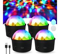 BORDEAG Lampada Party LED: 4 Pezzi Effetti Luminosi Dinamici RGB, Controllo Musicale, Rotazione 360°, con Telecomando, per Feste, Disco, Compleanno Bambini (55 * 53 * 53mm, Nero)