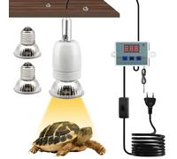 BORDEAG Lampada UVB Tartarughe, Lampada Rettile e Anfibio con 2 Lampadine, Morsetto Girevole a 360 °, Adatto per Tartaruga, Serpente, Lucertola, Cacatua, Camaleonte ecc