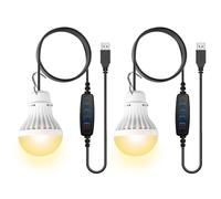 BORDEAG Lampadina A LED,2 Pezzi 10 W USB LED Lampadina,2,5 M Di Cavo Sono Inclusi,Lampadina USB,Lampadina A LED USB Per Campeggio,Pesca,Escursionismo,Luce Di Emergenza,Interfaccia USB,Tre Colori