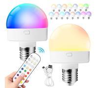 BORDEAG Lampadina Ricaricabile USB C, 2 Pezzi E27 Lampadina Ricaricabile 15 Colore USB-C Con Telecomando, Lampadina Con Batteria, Lampadina A Batteria Per Interni, Esterni, Campeggio