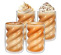 BORDEAG Latte Macchiato Bicchieri da caffè a doppia parete, 350 ml, set da 4 bicchieri da cappuccino con 4 cucchiai, bicchieri termici a doppia parete, bicchieri a spirale, per latte, tè, caffè