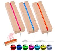 BORDEAG LED Luci Display Base, 3 Pezzi Base Luce Led Legno con USB, Base Rettangolare con Led per Lastra in Acrilico, Lastra in Cristallo, Lunghezza 15 cm, 7 Colori Regolabili