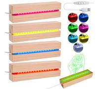 BORDEAG LED Luci Display Base, 4 Pezzi Base Luce Led Legno con USB, Base Rettangolare con Led per Lastra in Acrilico, Lastra in Cristallo, Lunghezza 15 cm, 7 Colori Regolabili