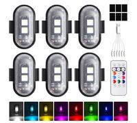 BORDEAG Luci LED senza fili per auto, 6 pezzi LED Aircraft Strobe Lights, 8 colori Flash LED, telecomando flash con telecomando, per moto drone