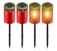 BORDEAG Lumini a LED a energia solare, 4 pezzi, per cimitero, per esterni, con sensore di luce, 12 x 7 cm, luce solare a LED con picchetto per esterni (rosso)